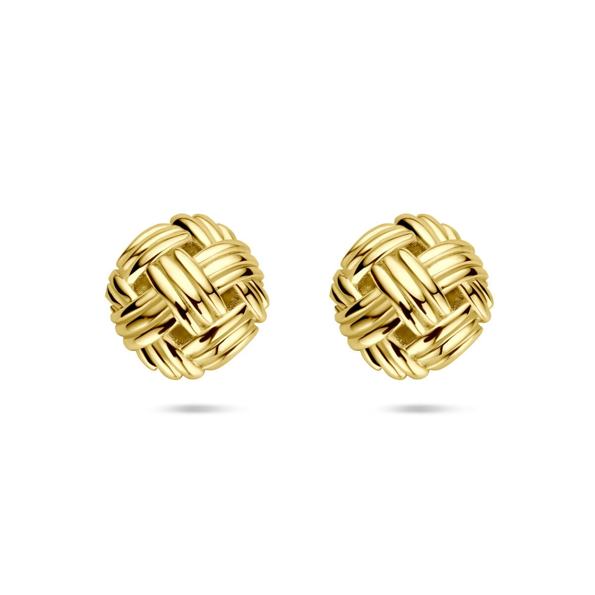 Gouden oorknopjes van 14k geelgoud met een gevlochten ontwerp van 12 mm.