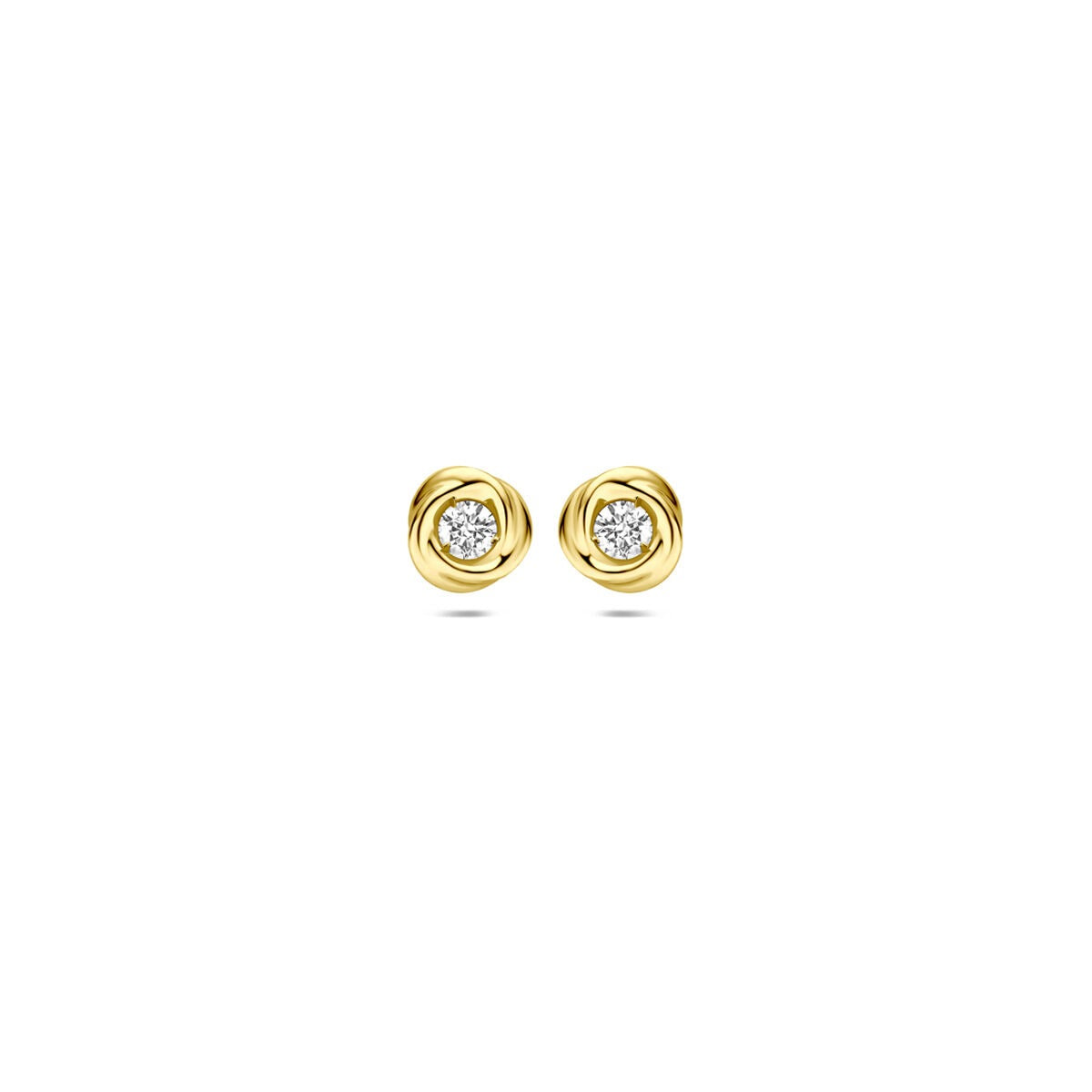 Geelgouden oorknoppen met lab grown diamant in een ronde zetting.