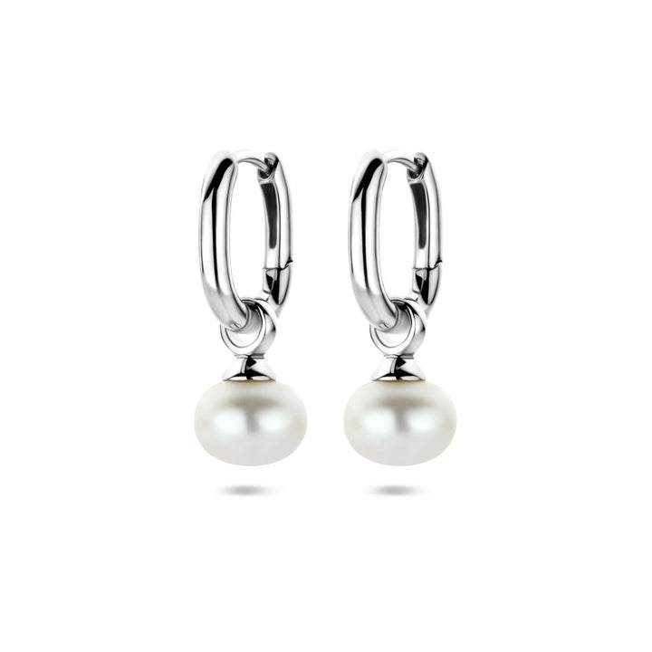 Zilveren oorringen met parel 925 gerhodineerd – 23 mm