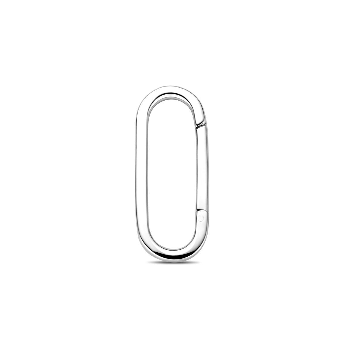 Gerhodineerde zilveren connector in een ovale vorm met een glanzende afwerking.