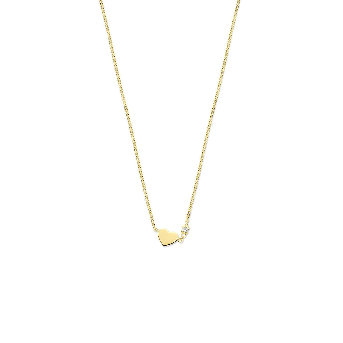 Geelgouden dames collier met een hartje en een diamant, verstelbaar van 40 tot 44 cm.