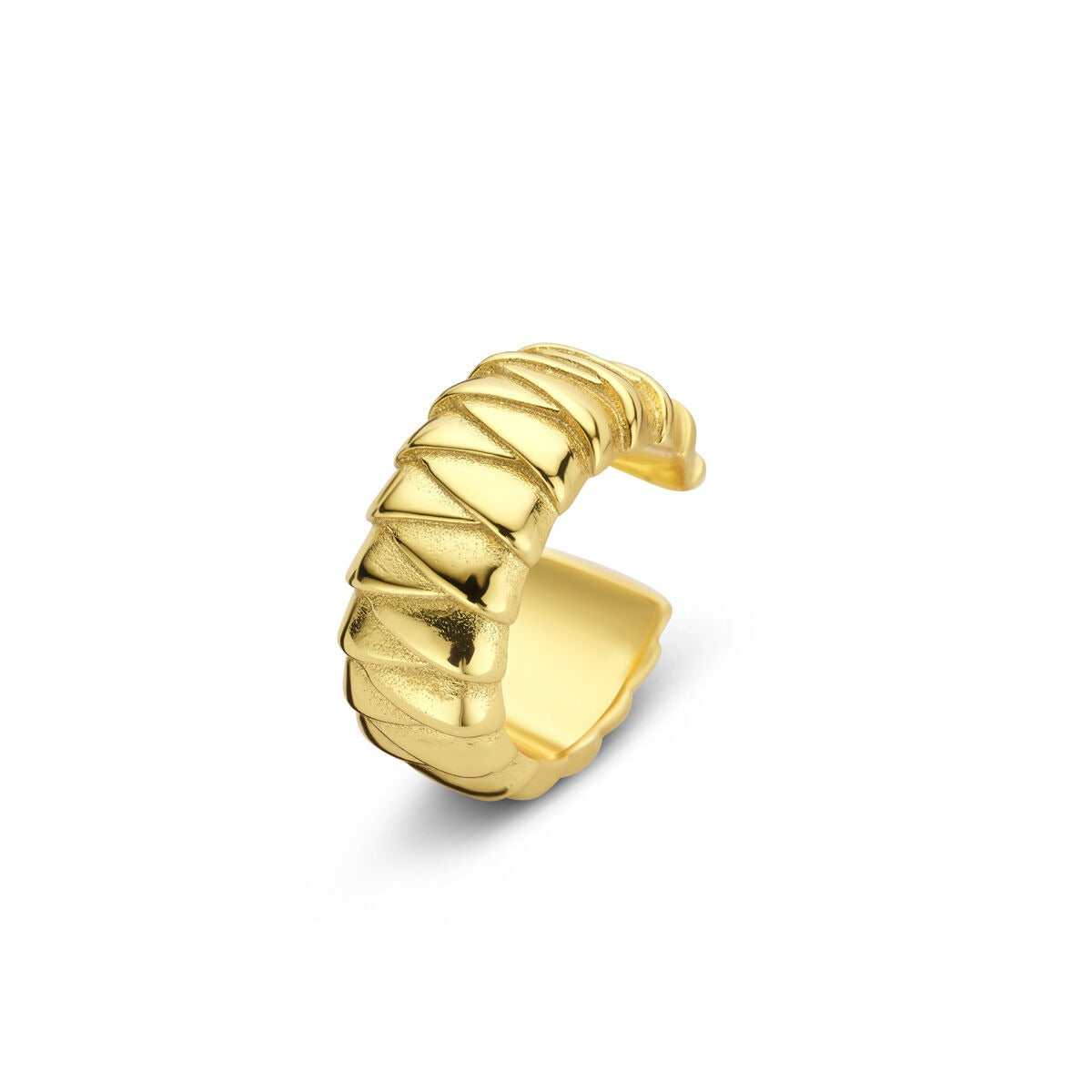 Verguld zilveren ear cuff met een gestructureerd, gedraaid ontwerp voor een verfijnd statement zonder piercing.
