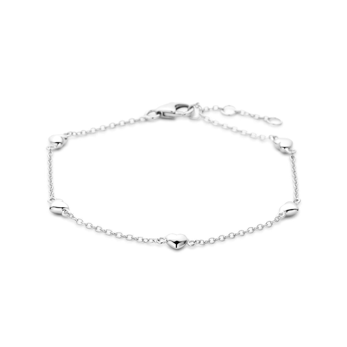 Zilveren armband met hartjes, gerhodineerd, 18.5 cm lang.