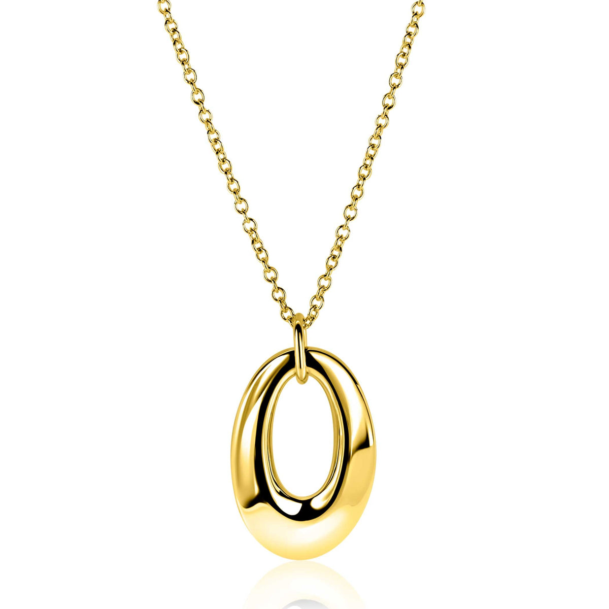 Vergulde ketting met een ovale hanger en een fijne schakelketting.