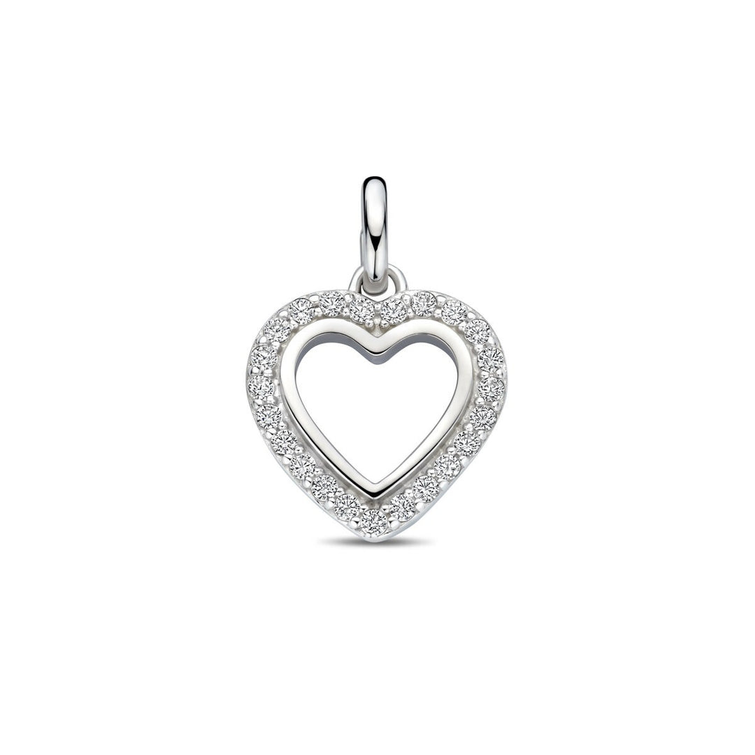 Zilveren hartvormige hanger met zirkonia – gerhodineerd 925 zilver, 17,5 mm hoog
