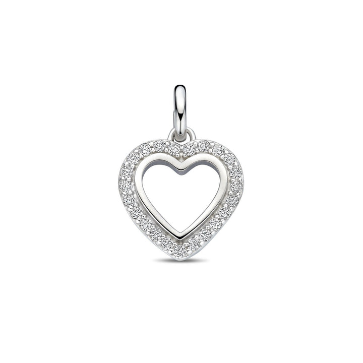 Zilveren hartvormige hanger met zirkonia – gerhodineerd 925 zilver, 17,5 mm hoog