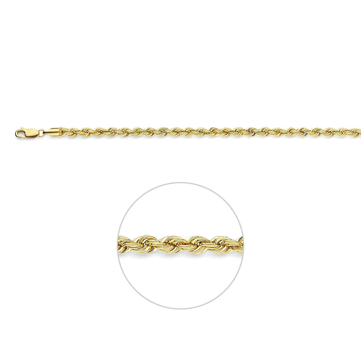 Geelgouden koordketting met een gedraaid ontwerp en een stevige sluiting.