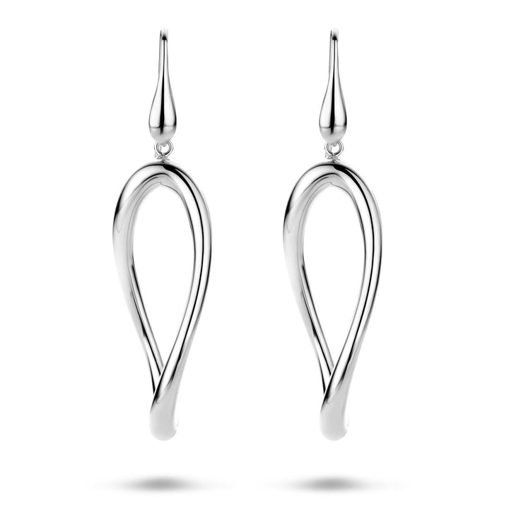 Zilveren oorhangers gerhodineerd met organische vorm 65 mm