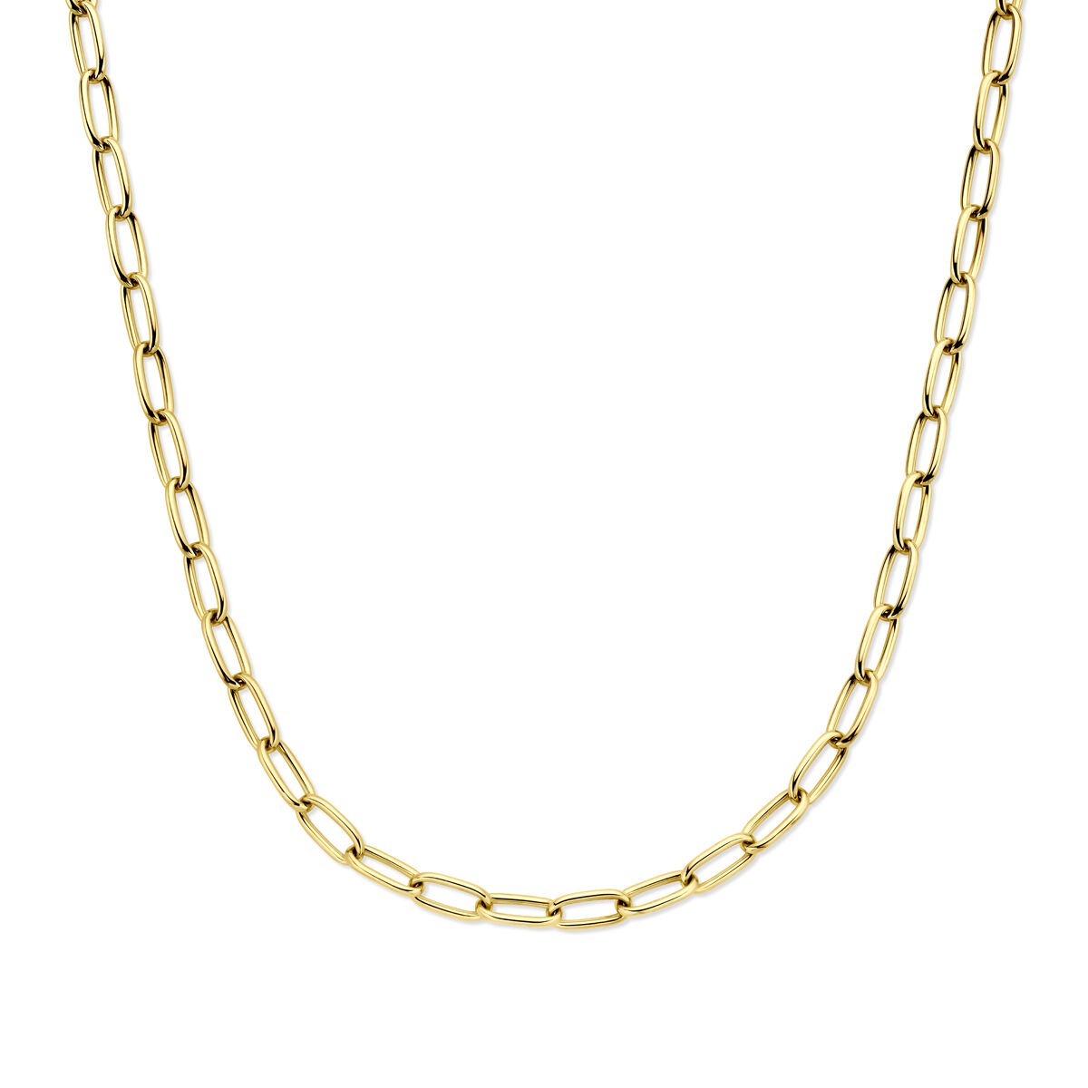 Geelgouden collier met draadschakels in een eenvoudige, rechte vorm.