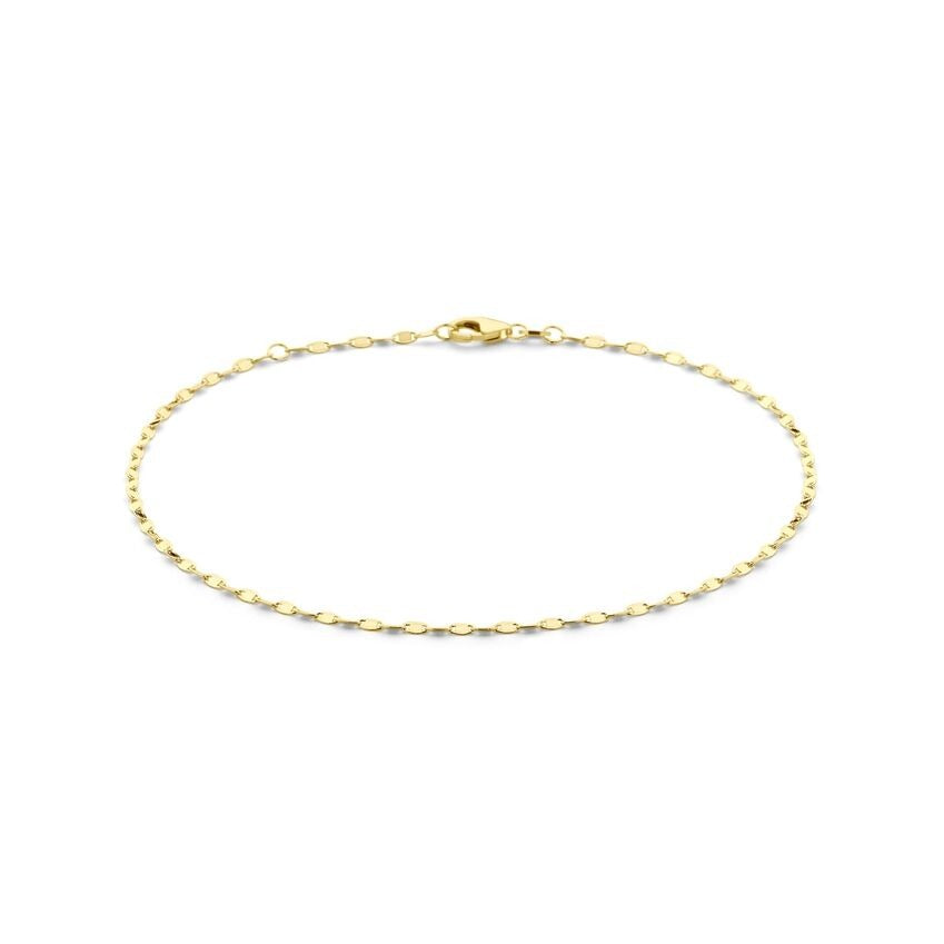 Verstelbaar 14k geelgouden enkelbandje met een schakelbreedte van 2 mm en een sluiting.