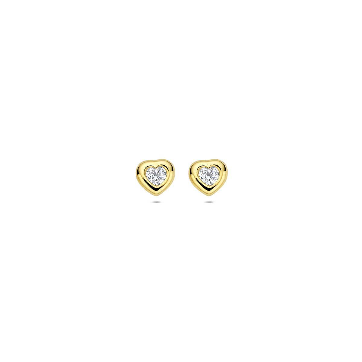 ear studs heart and zirconia 14K yellow gold