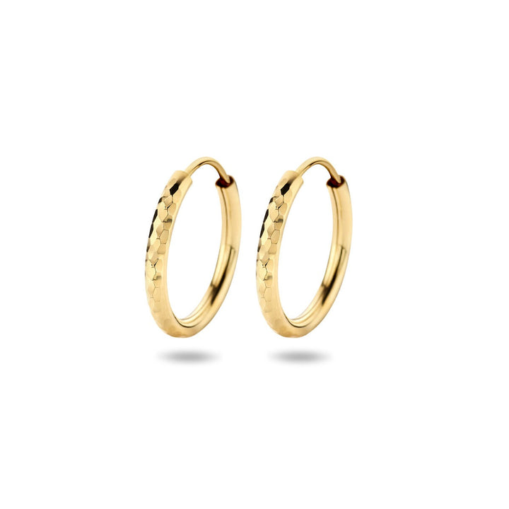 Geelgouden oorringen met gediamanteerde buis – 14k