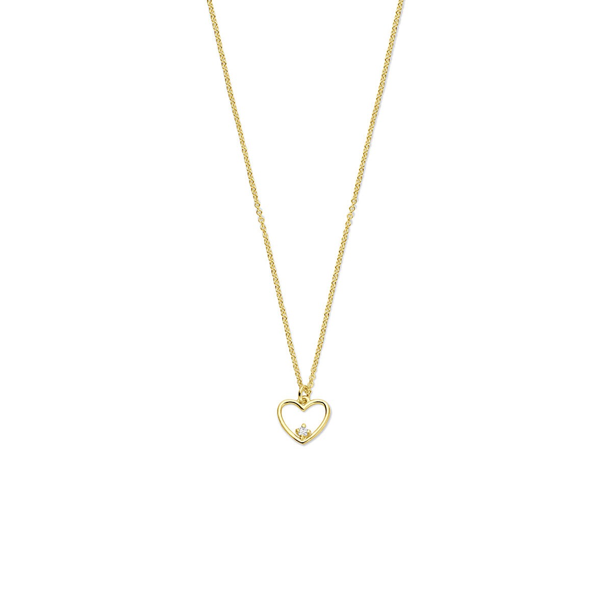 Gouden ketting van 14k met een hartvormige hanger en een diamantje.