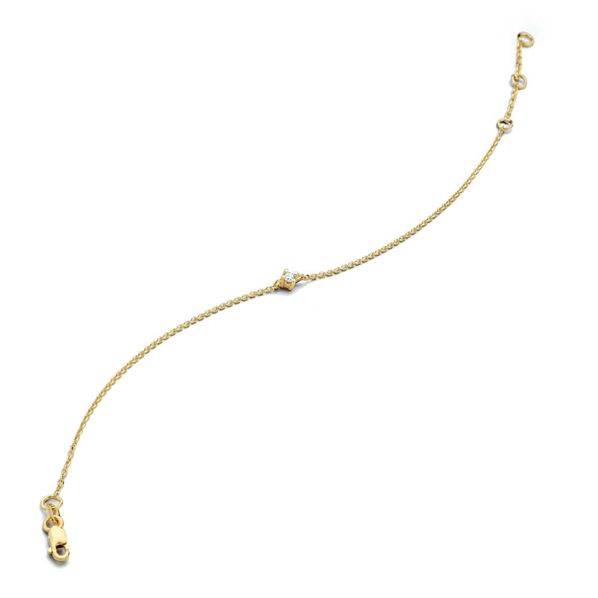 Geelgouden armband met een fijne schakel en een diamant van 0,05 ct.