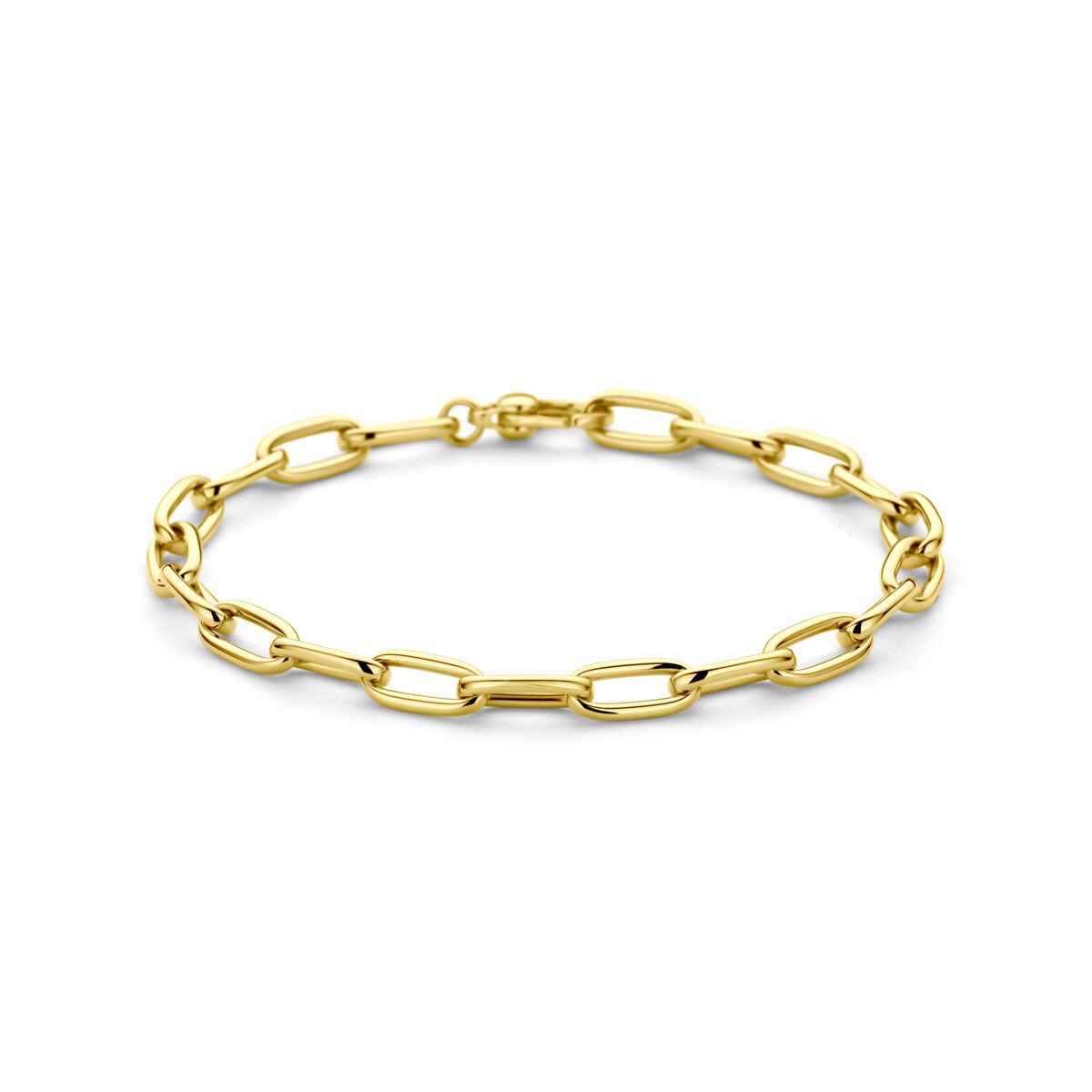 Geelgouden armband met draadschakels van 5,5 mm breedte.