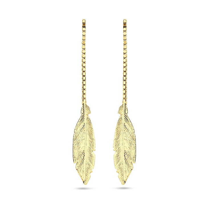 Goudkleurige doortrekoorbellen met veer – gerhodineerd 925