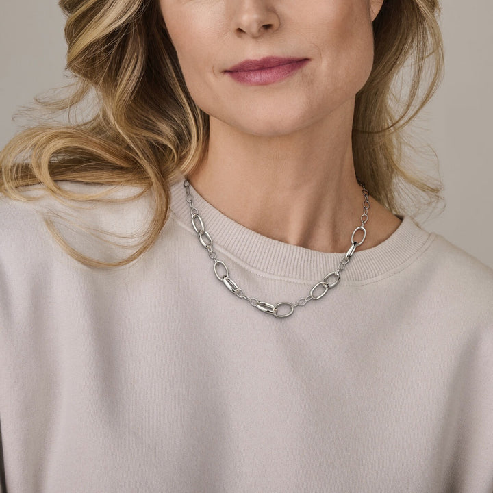 Zilveren collier gerhodineerd 925 met brede anker schakels – 11 mm 45 cm