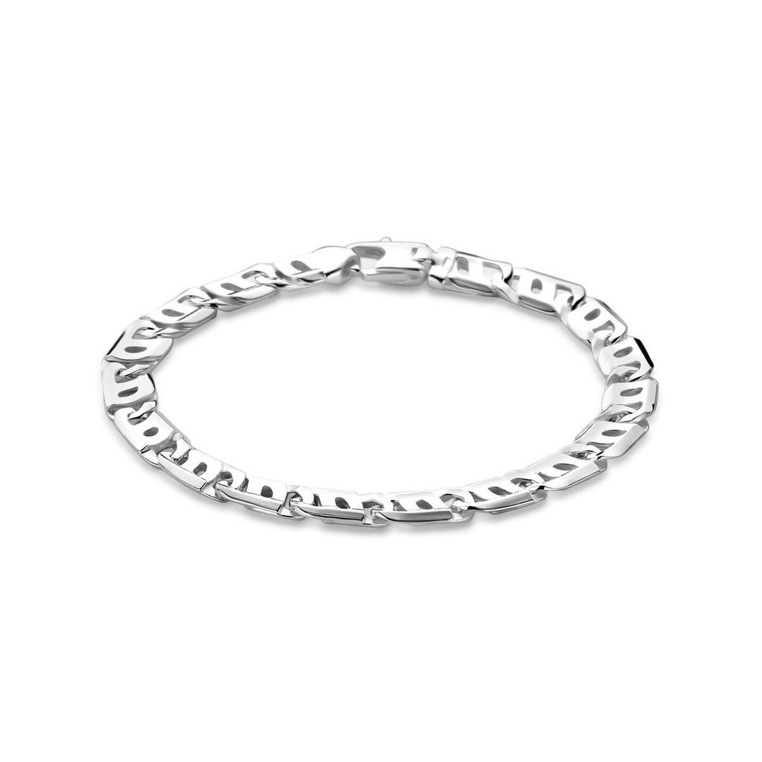 Zilveren heren armband met brede anker schakel en karabijnsluiting