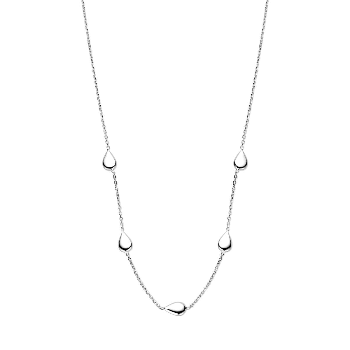 Zilveren ketting van 40 cm met druppelvormige accenten, verlengbaar met 4 cm.