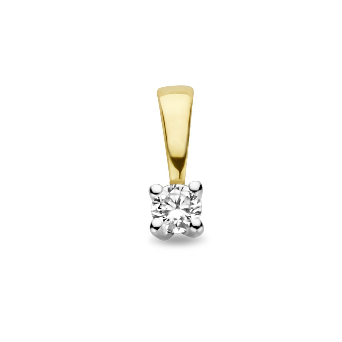 Bicolor gouden hanger met een heldere diamant in een vierkante zetting.