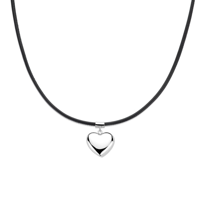 Gerhodineerd zilveren collier met hart en zwart koord