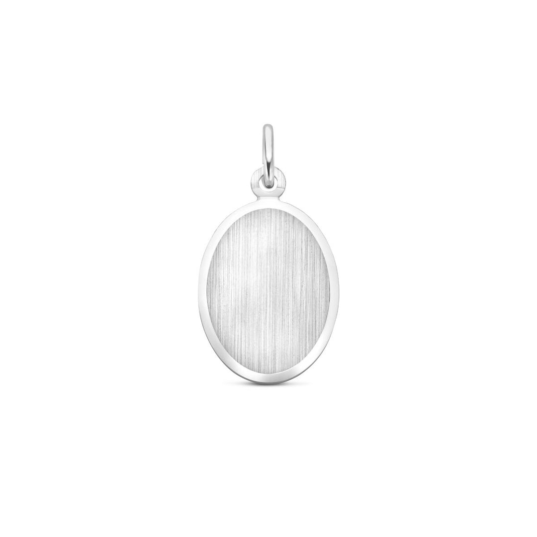 Zilveren ovale graveerhanger – gerhodineerd 925 zilver met matte en gediamanteerde afwerking
