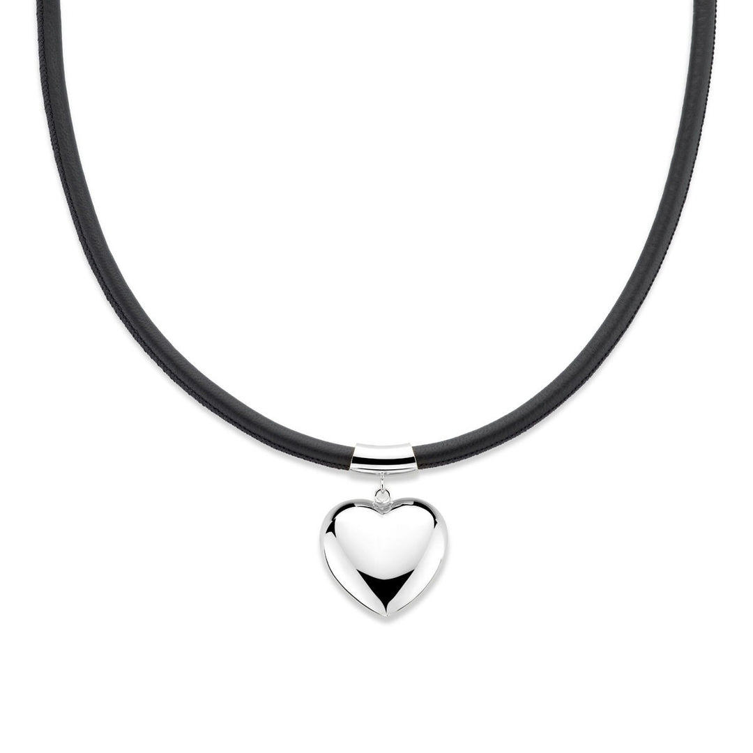 Gerhodineerd zilveren collier met hart en zwart koord