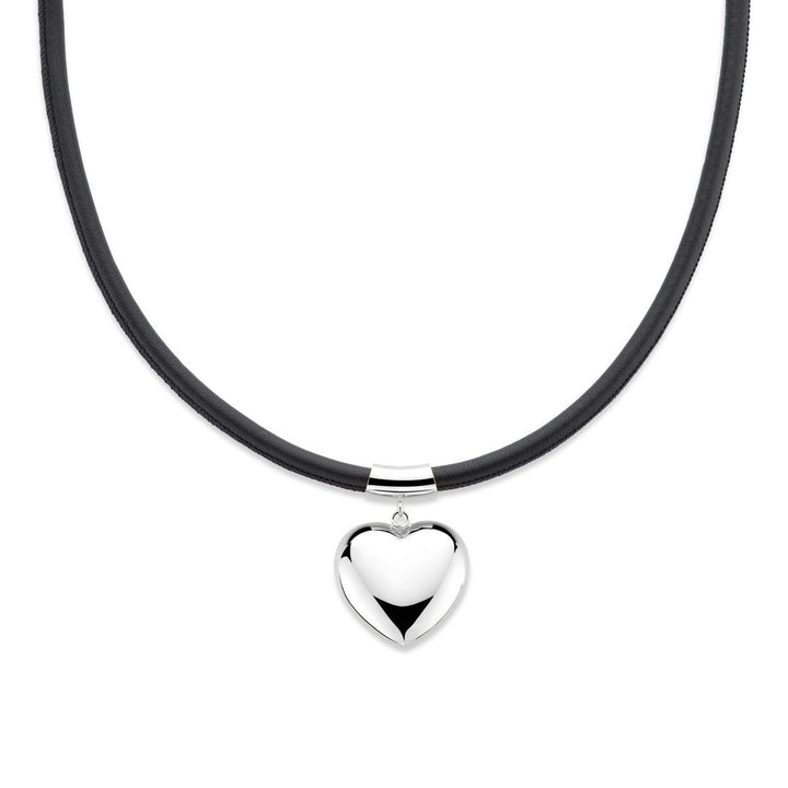Gerhodineerd zilveren collier met hart en zwart koord