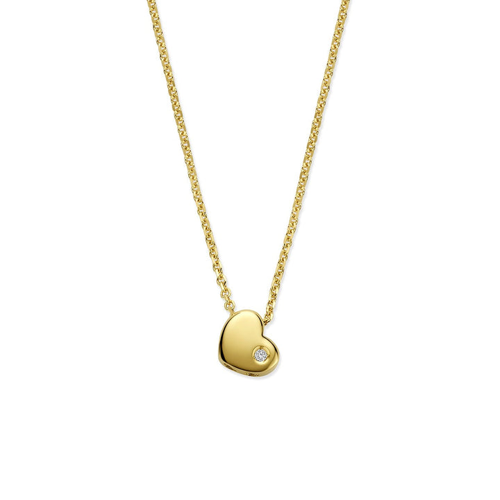 14k geelgouden kinder collier met hartje en lab grown diamant