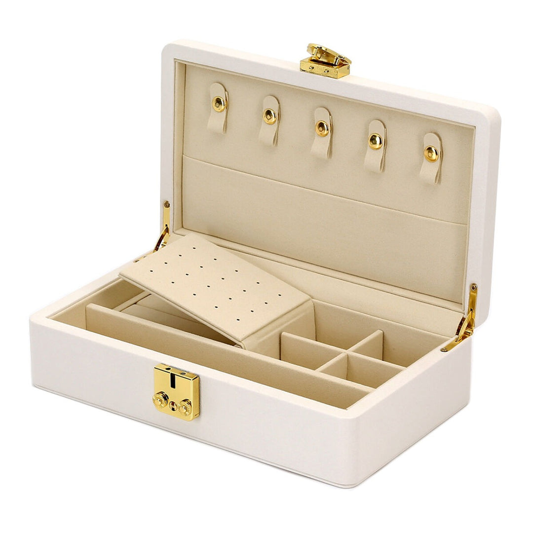 Luxe sieraden doos beige met gele accenten – compact & stijlvol