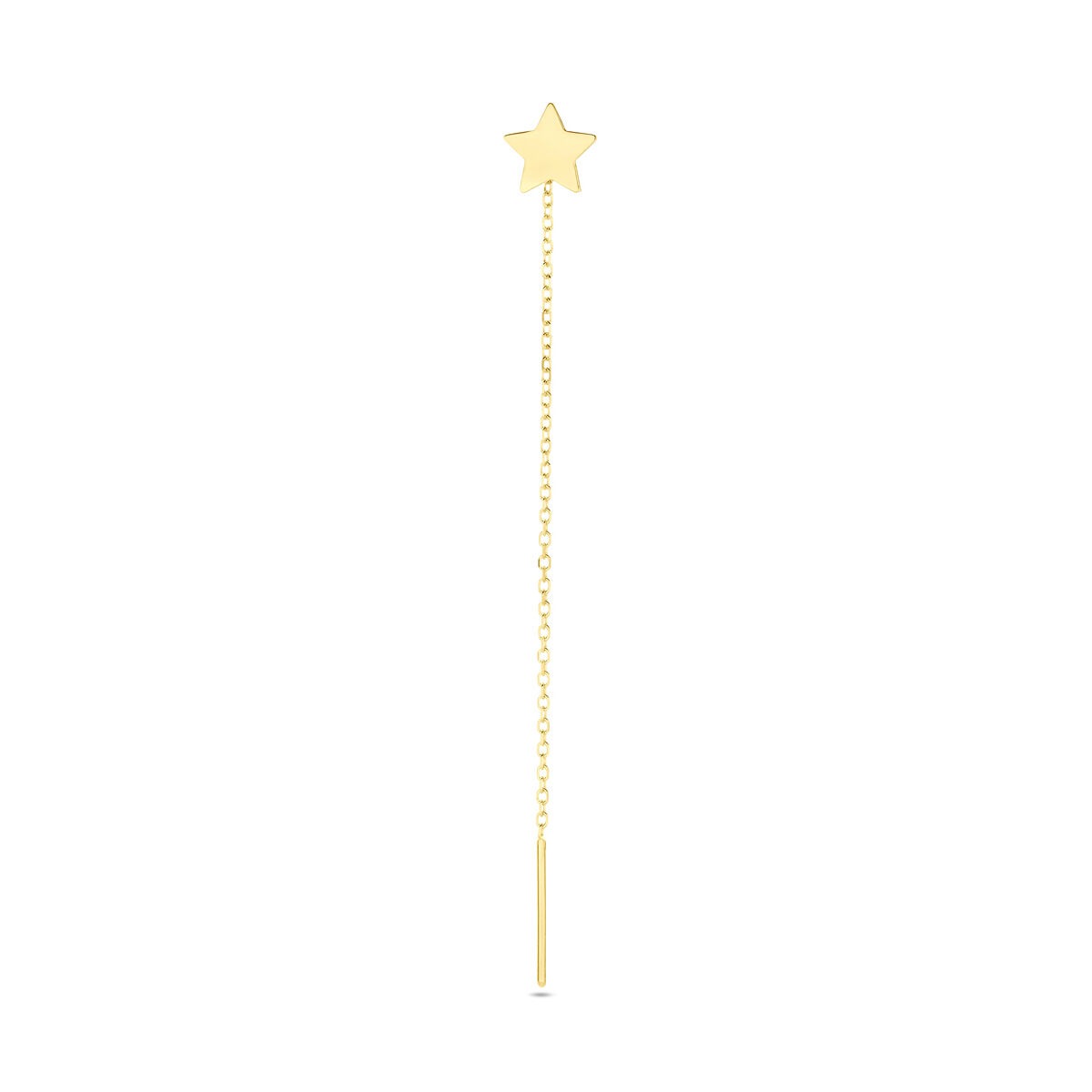 Geelgouden doortrekoorbel met een stervormige bovenkant en een lange, slanke ketting.