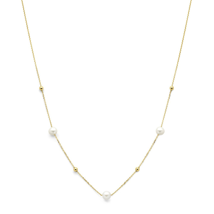 14k geelgouden collier met bolletjes en zoetwaterparels