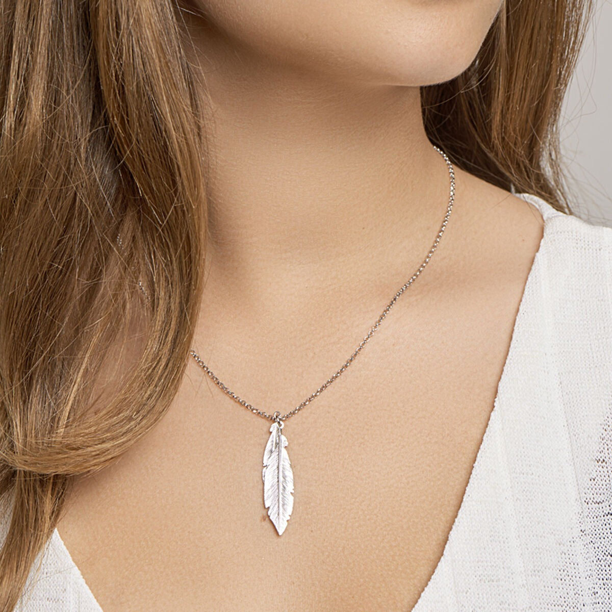 necklace feathers 41 + 3 cm silver rhodium plated