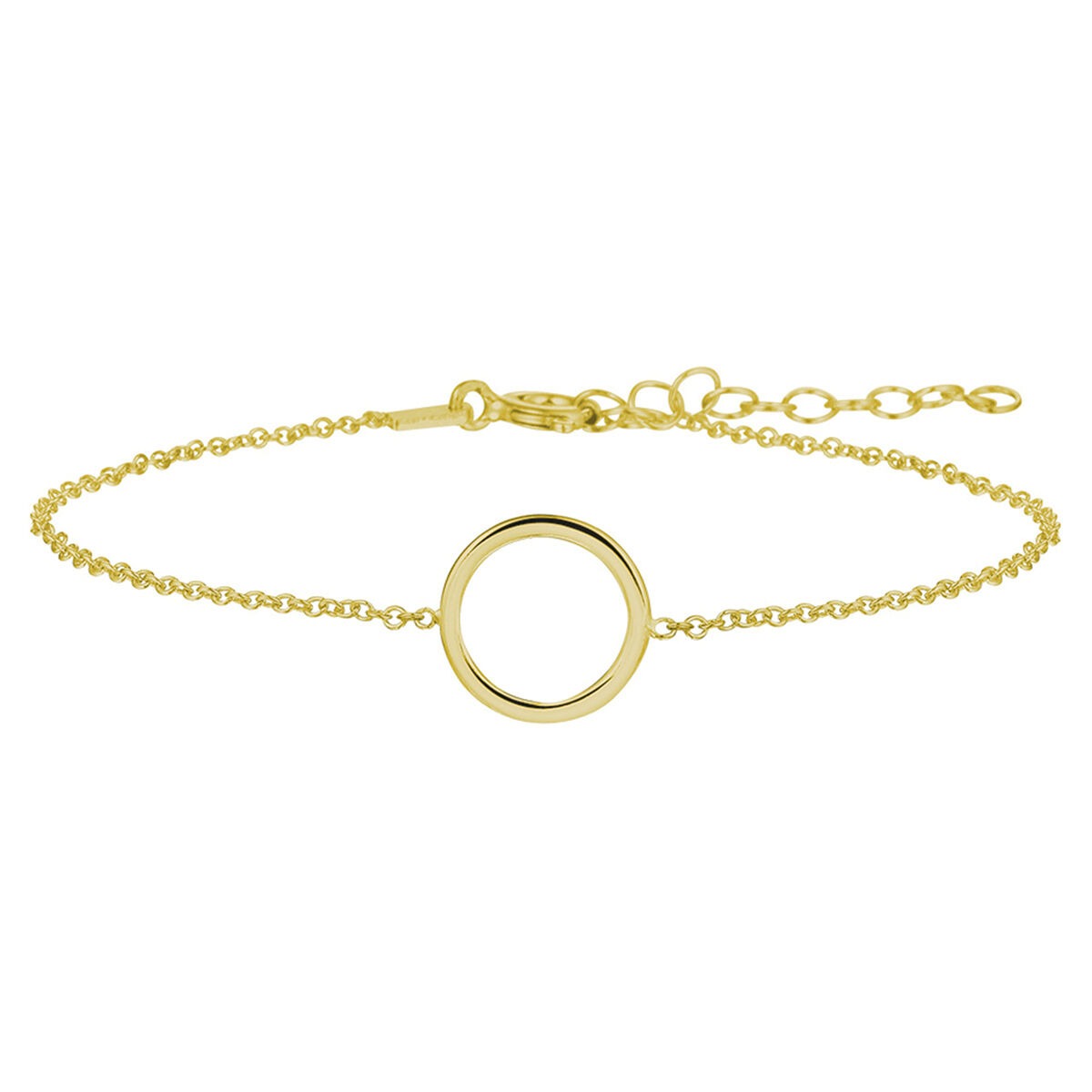 Verguld zilveren armband met een ronde schijf, verstelbaar van 16 tot 19 cm.