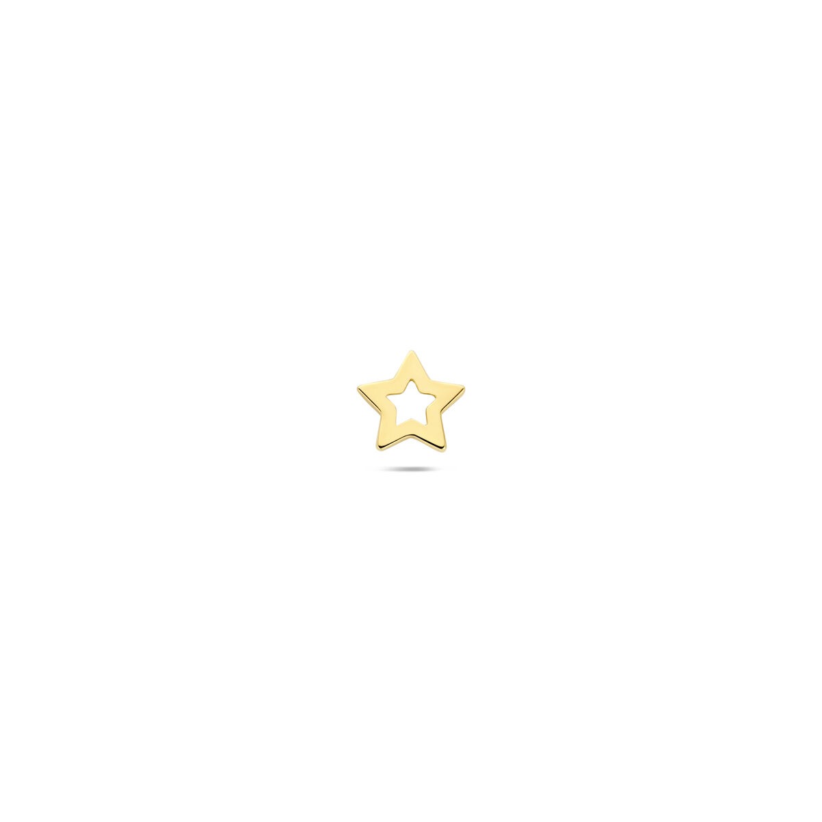 Geelgouden flat back piercing in de vorm van een ster met een open midden.
