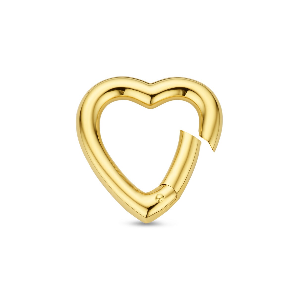 Geelgouden connector in de vorm van een hartje met een glanzende afwerking.