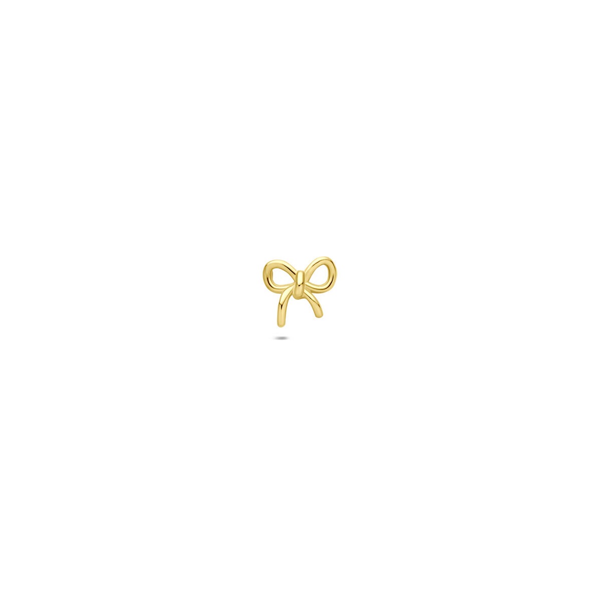 Gouden piercing in de vorm van een strik met een glanzende afwerking.