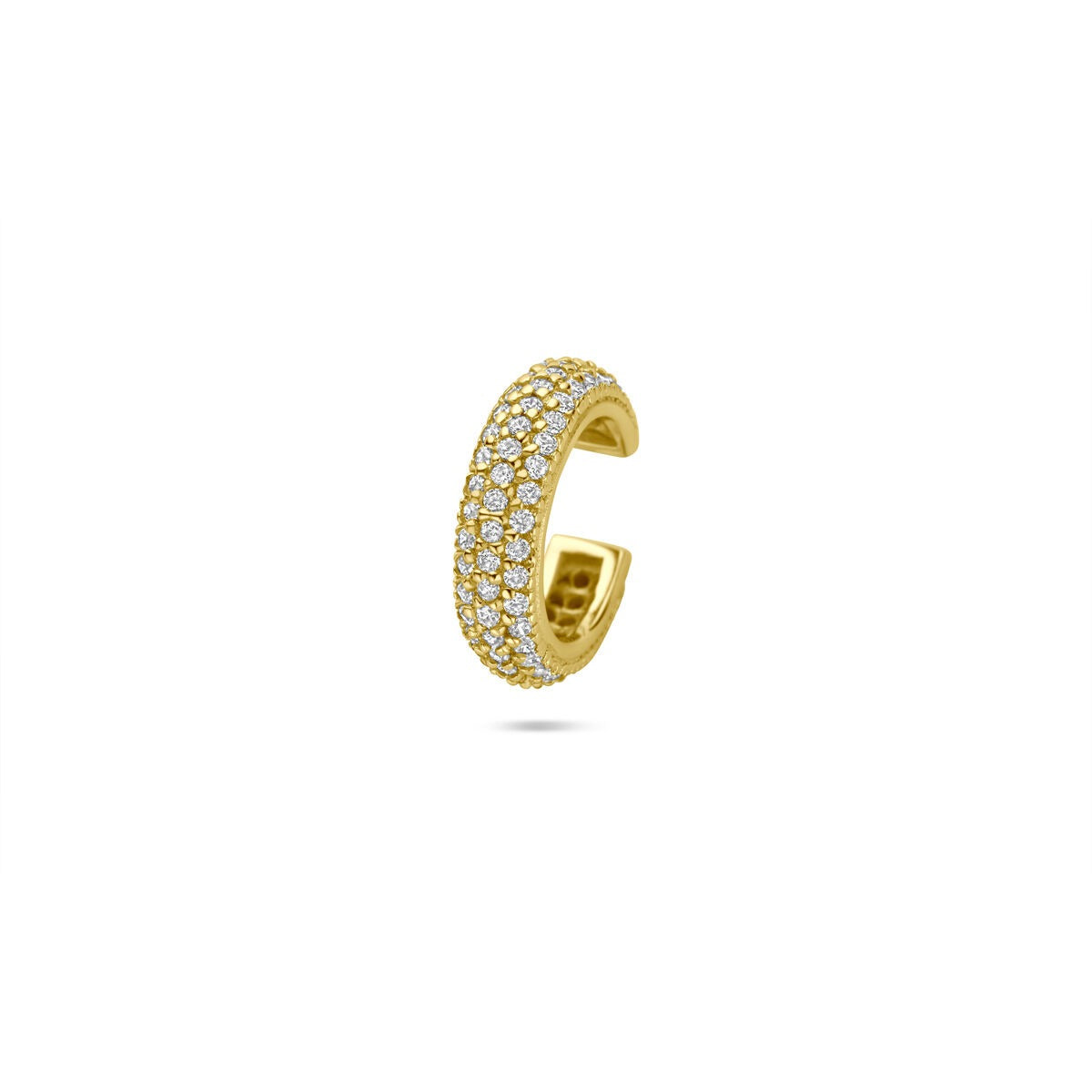 Verguld zilveren ear cuff met een rij zirkonia-steentjes en een glanzende afwerking.
