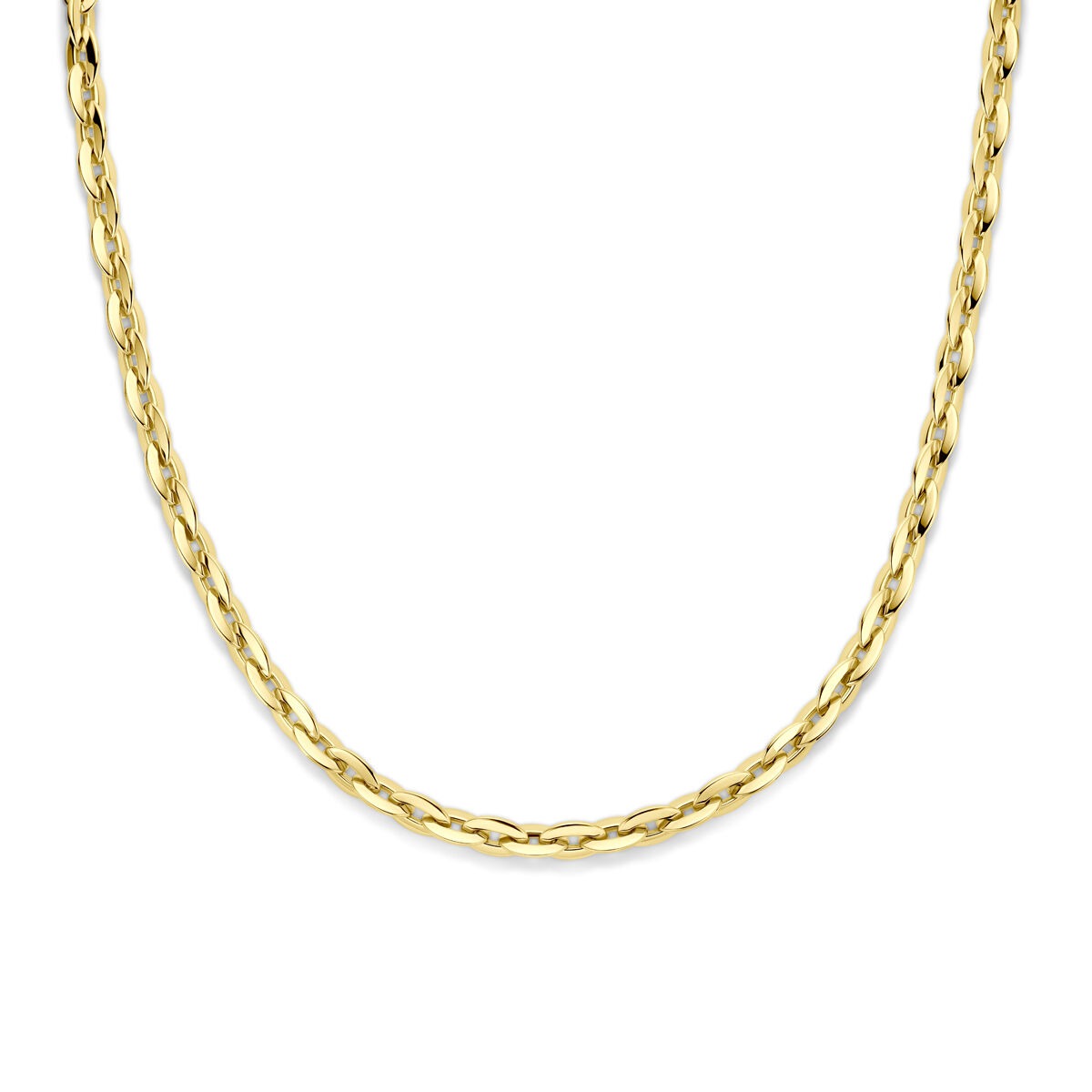 Geelgouden anker schakel collier met een gedraaide structuur voor dames.