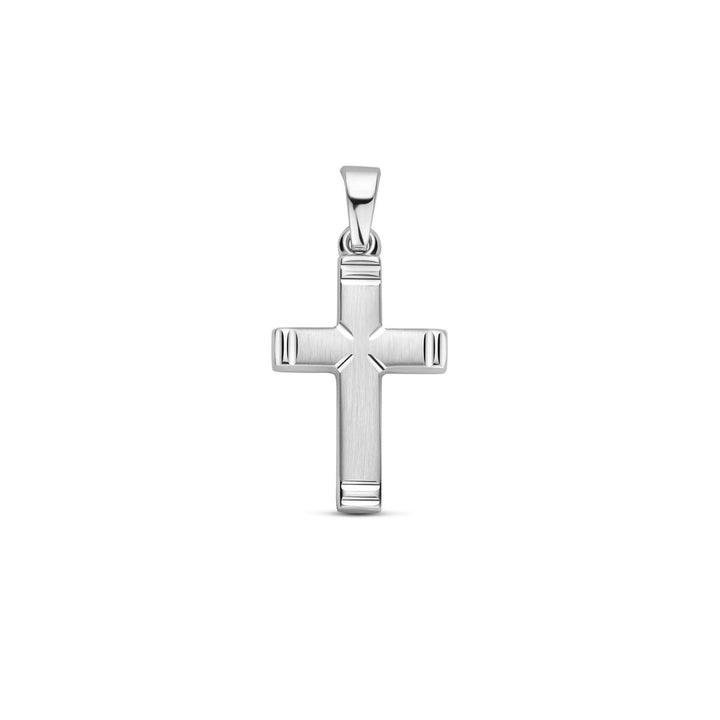Zilveren kruis hanger – gerhodineerd 925 zilver met matte, gepolijste en gediamanteerde afwerking