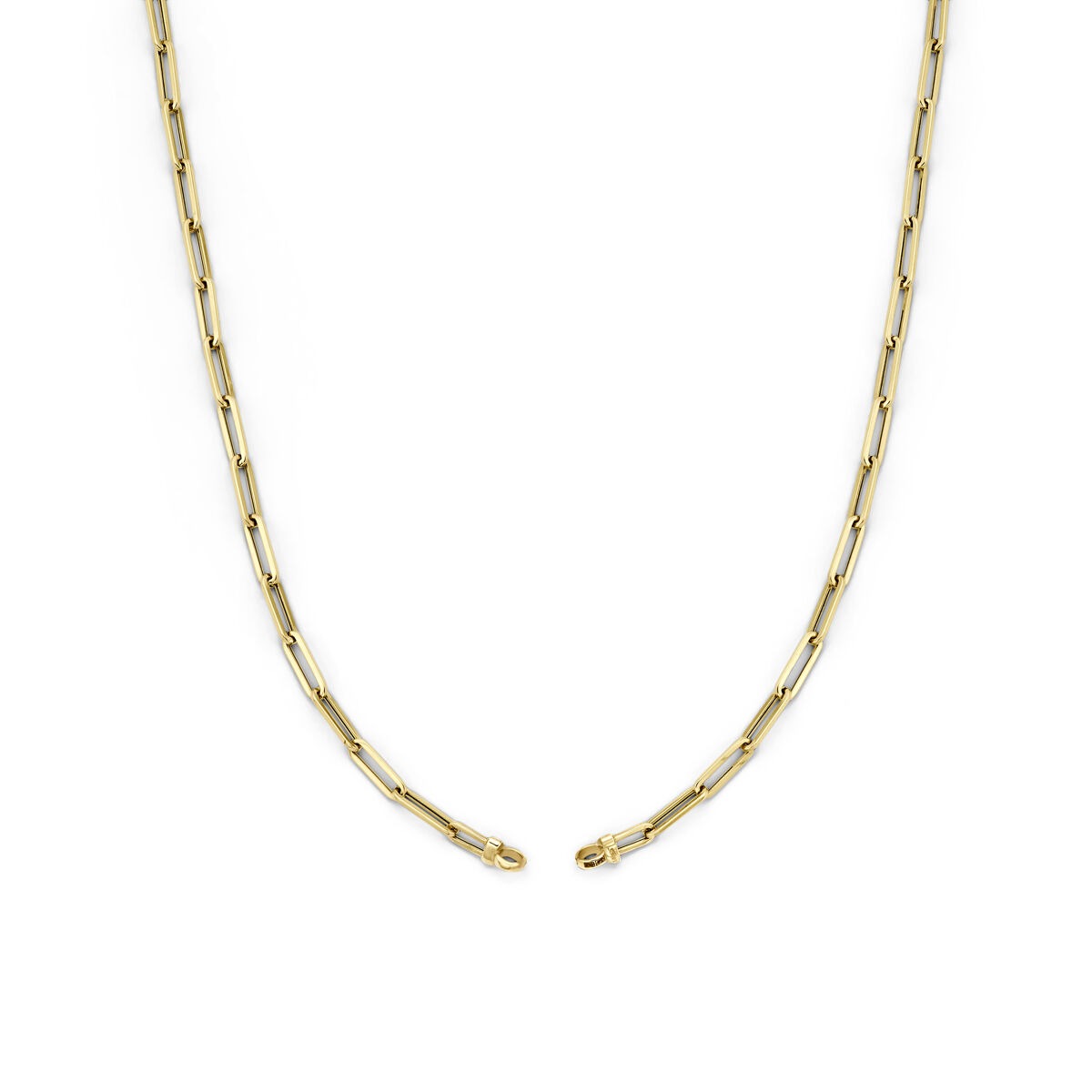 Geelgouden collier zonder slot met een schakelpatroon in een verfijnde, strakke afwerking.