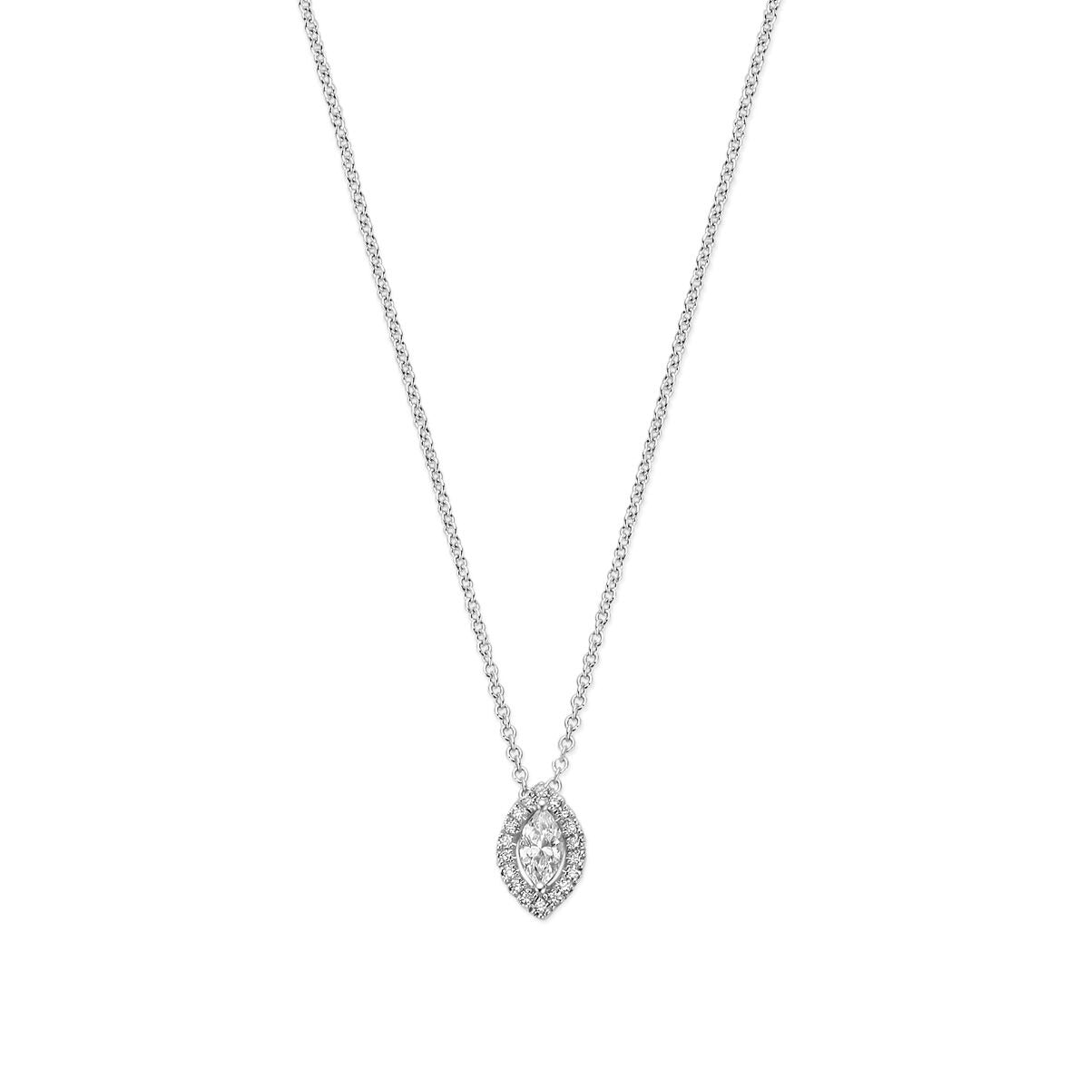 14k Witgouden Collier met Diamant