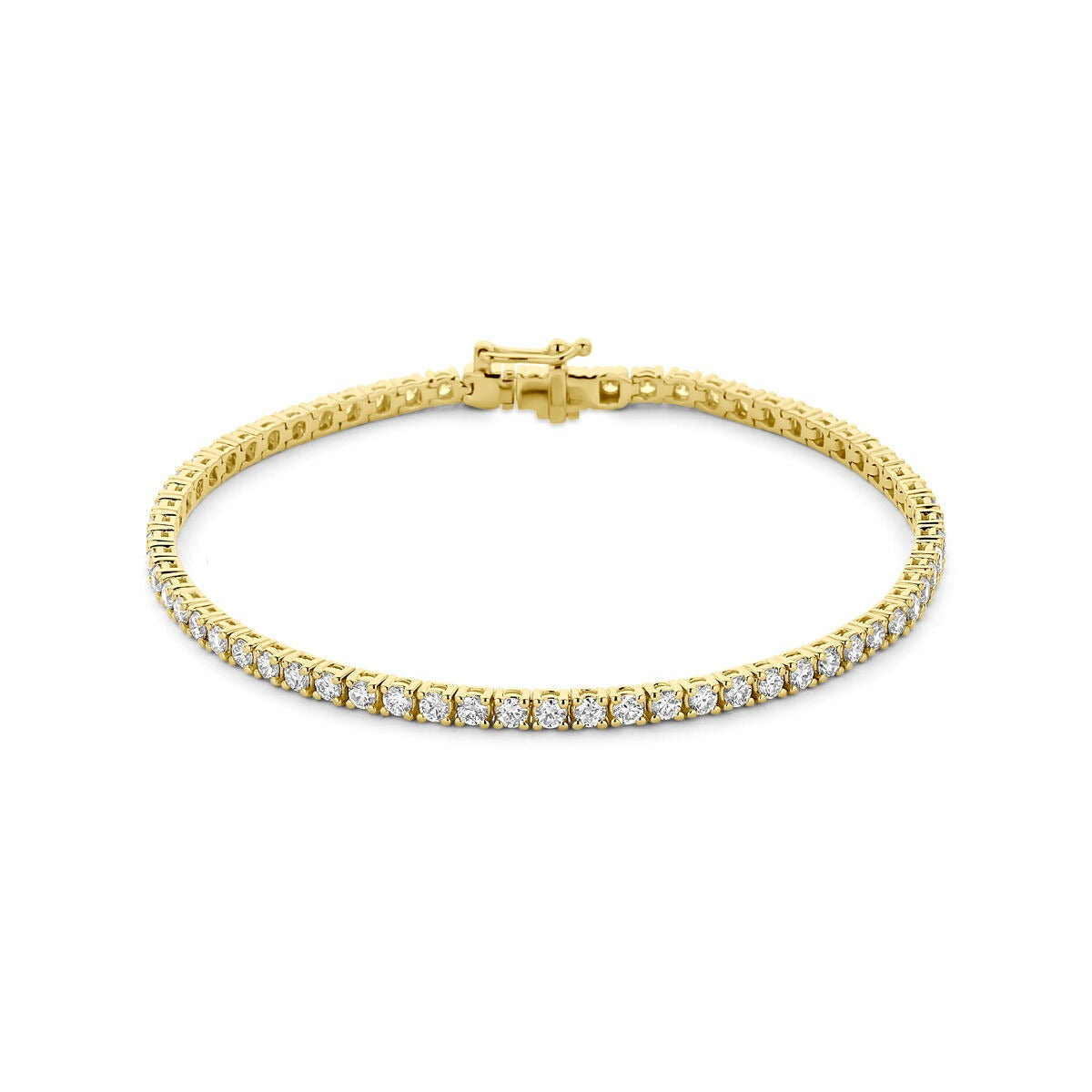 Verguld 925 zilveren tennis armband met lab grown diamanten, voorzien van een glanzende afwerking en een sluiting.