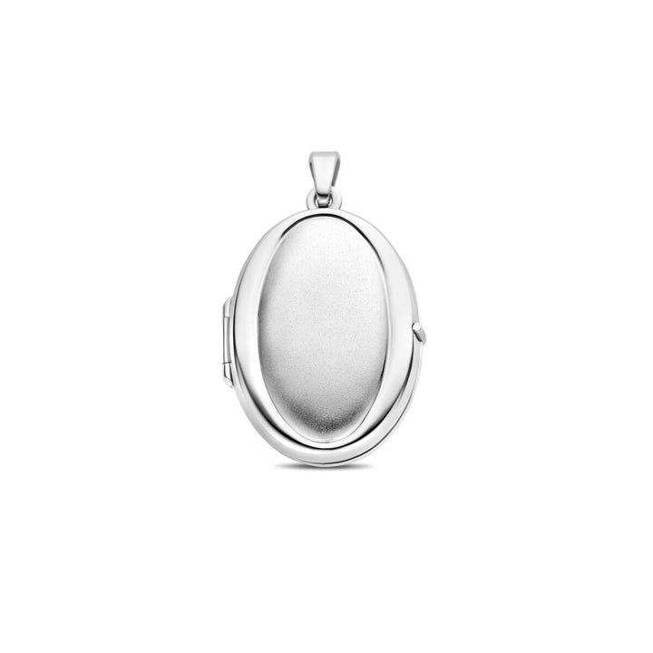 Zilveren medaillon – ovaal gerhodineerd 925 zilver met poli/mat afwerking