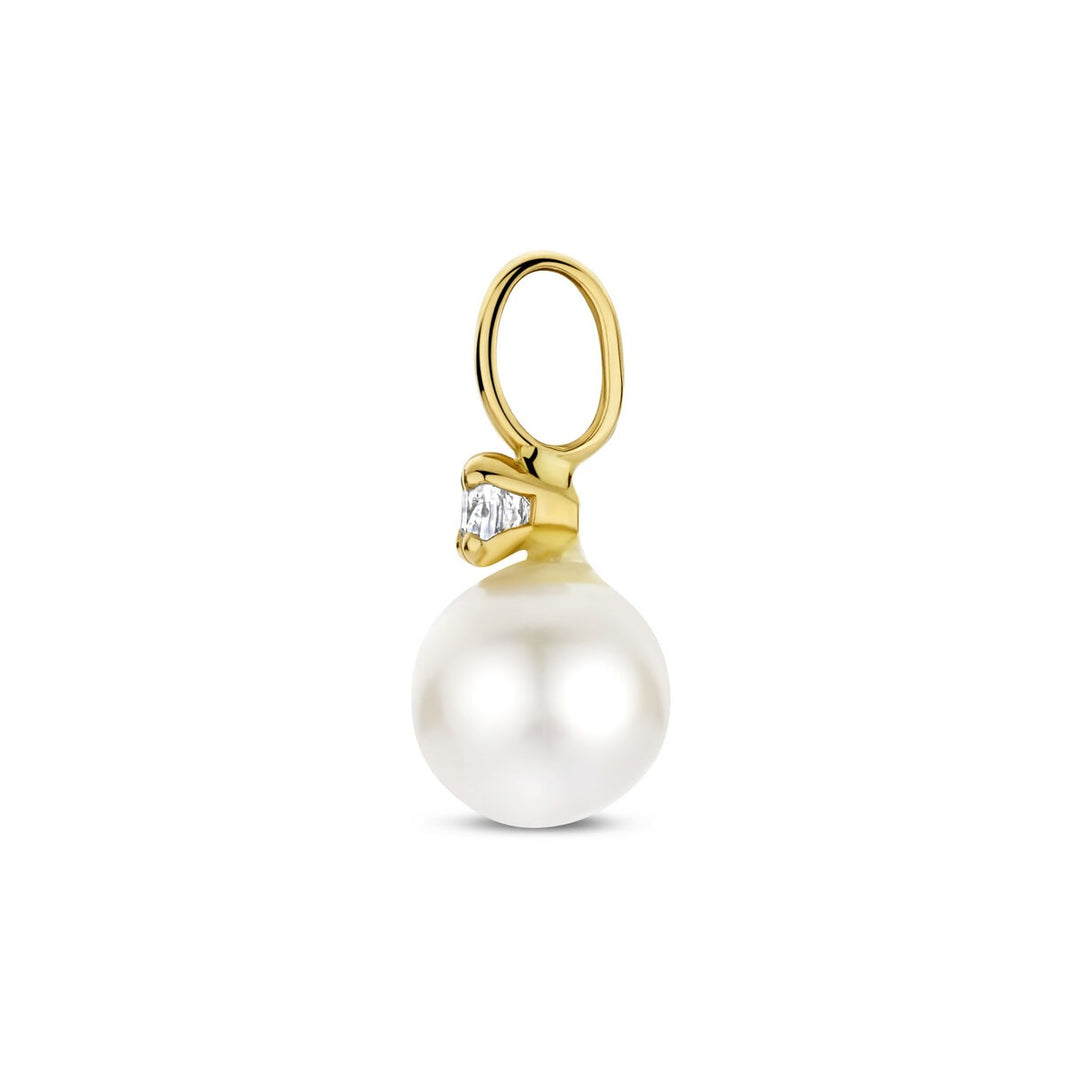9k Geelgouden hanger met zoetwaterparel en zirkonia