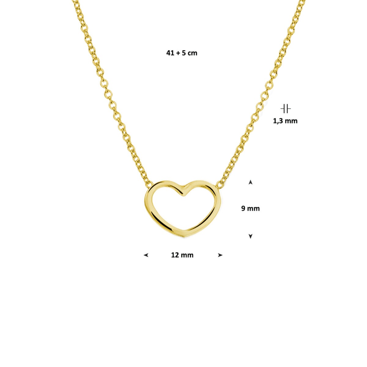 necklace heart 41 + 5 cm 3 micron silver gold plated (yellow)