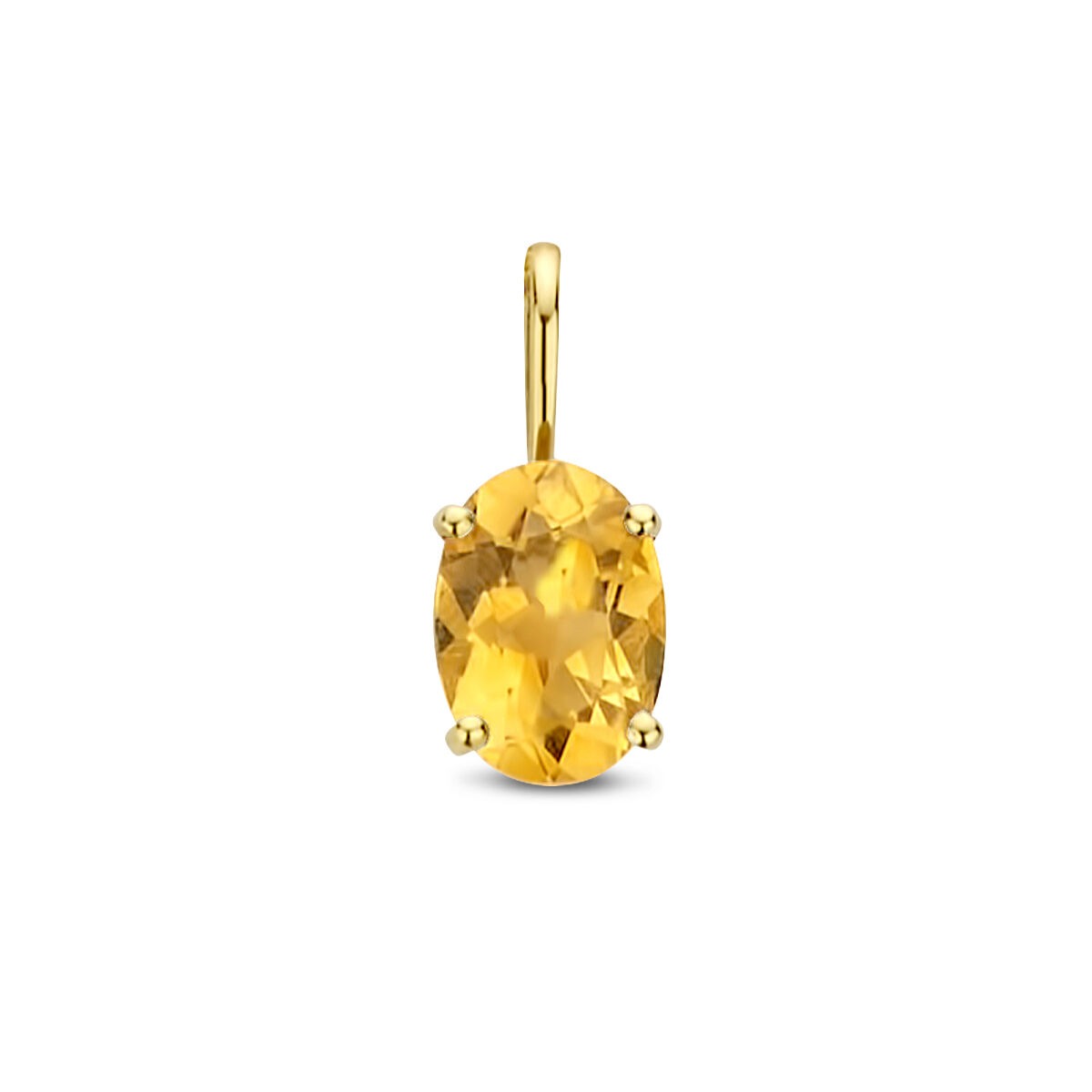 Geelgouden hanger met een ovale citrien, gezet in vier klauwen.