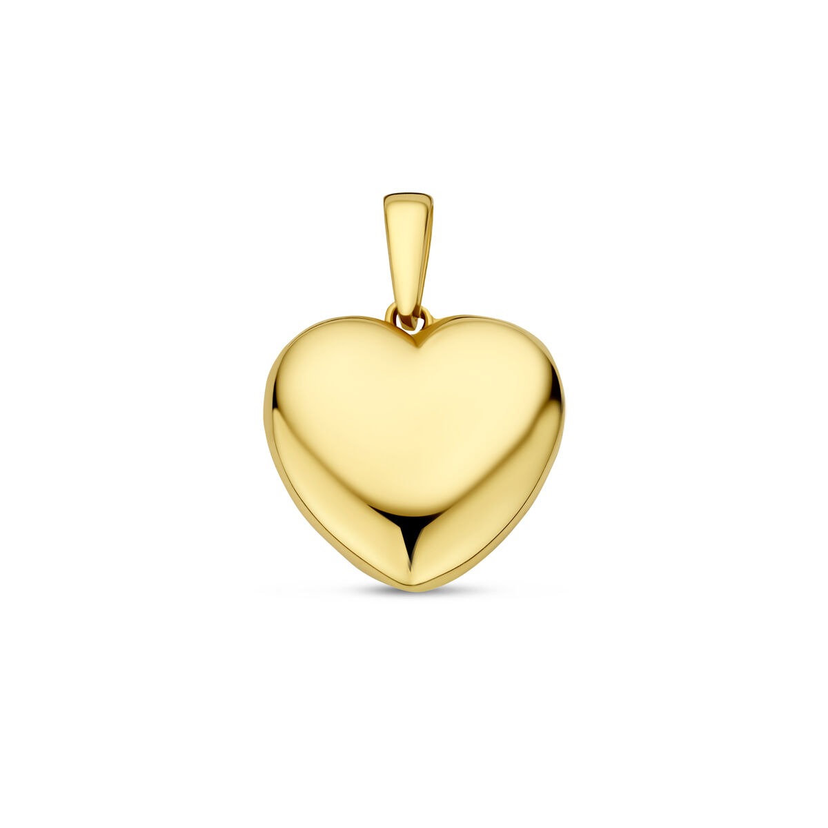 Gouden hartvormige hanger van 14k met een glanzende afwerking.