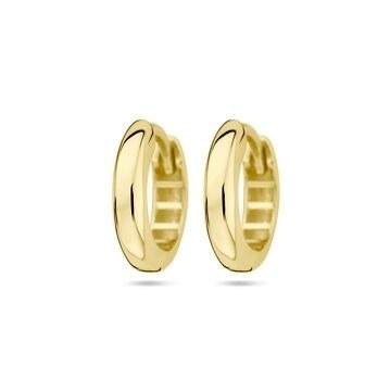 Gouden oorringen van 9k geelgoud, 12,5 mm met een scharniersluiting en een gladde afwerking.