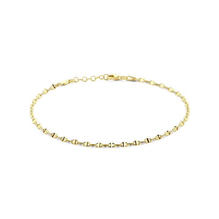 Verguld zilveren enkelbandje met koffieboon schakel – 24 tot 26 cm, 2,8 mm breed